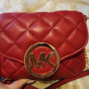 SMALL Michael Kors Fulton Red Leather Small Boxy Cross Body Bag ($168)